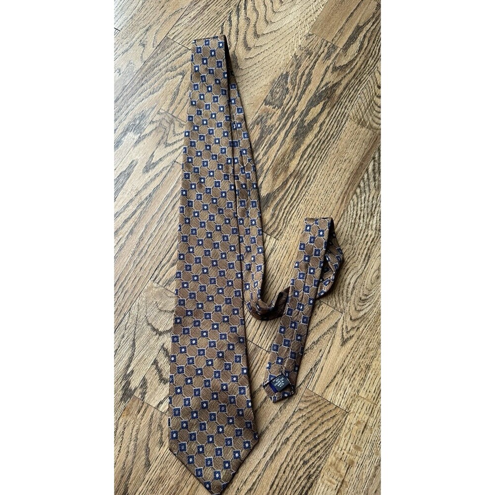 Perry Ellis Brown With Blue Squares‎ 100% Italian Silk Men’s Tie Career Work EUC